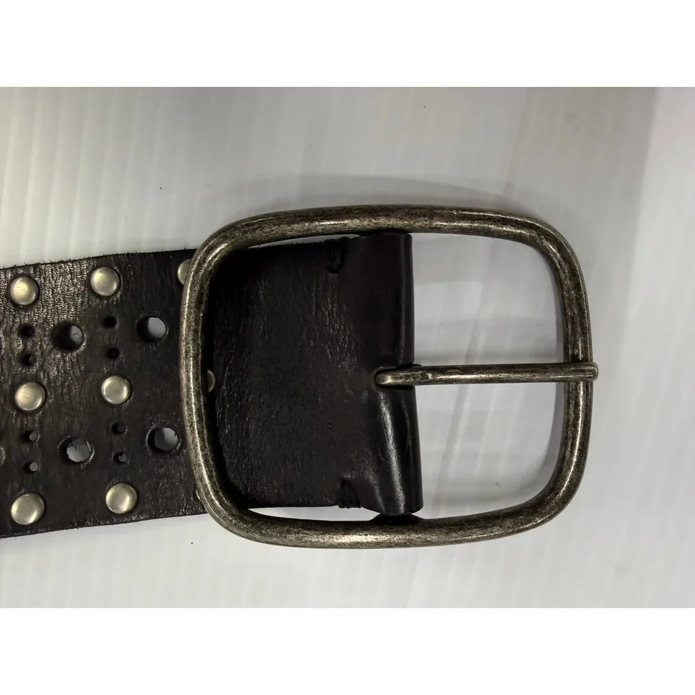 Vintage Y2K Express Wide Leather Studded Belt‎ Black Silver Punk Boho Waist S
